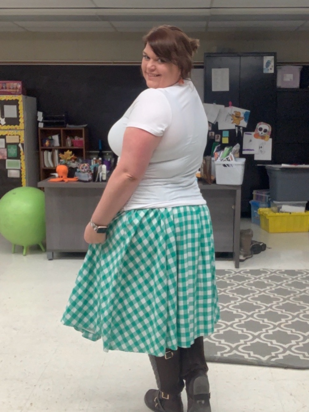 a new day Green Gingham A-Line Midi Skirt